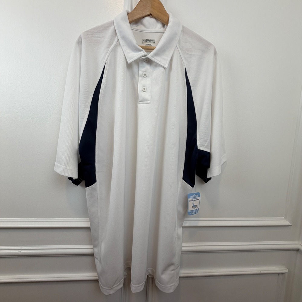 Augusta Sportswear Mens 2XL Performance Polo Shirt White Navy Moisture‎ Wicking